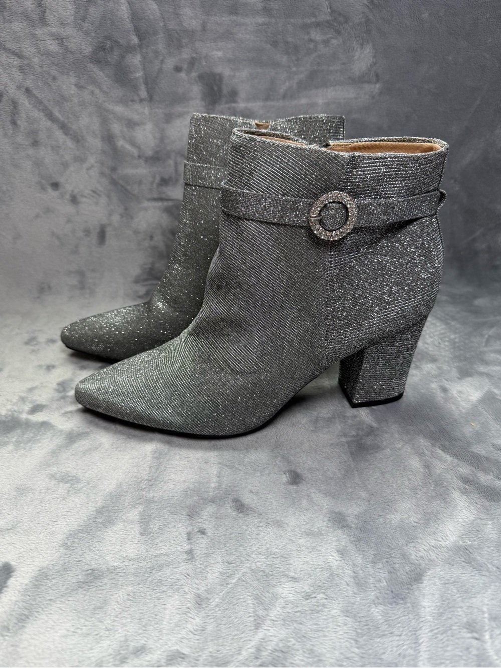 Life Stride Black Glitter Pointed Ankle Booties with Buckle 9W